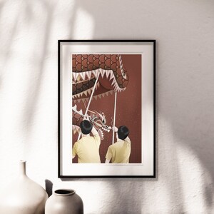 Chinese Dragon Dancer Portrait Series 02, Penang, Malaysia, Illustration Art Print, Handmade Print Gift, A4-A3