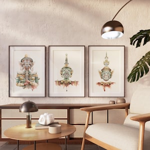 Thai Temple Guardian Series Bundle, Bangkok Yakshas, Watercolor Art Print, Wall Art, Home Decor, Handmade Print Gift, A5, A4, A3