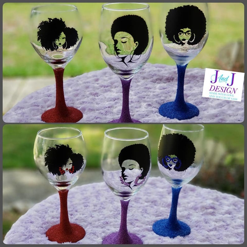 Afro chic Glittered Wine Glass StonesBlack Girl Black Etsy