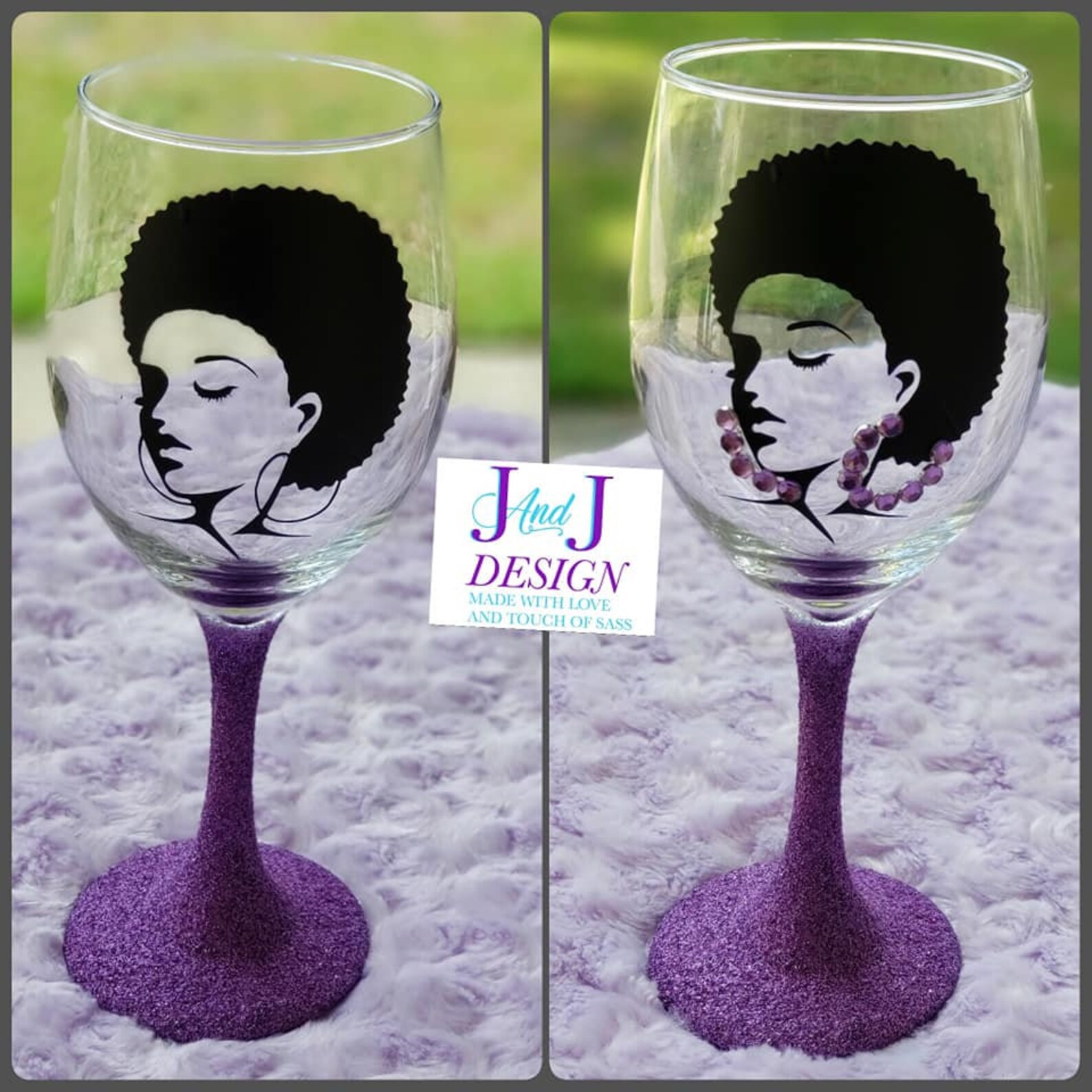 Afro chic Glittered Wine Glass StonesBlack Girl Black Etsy