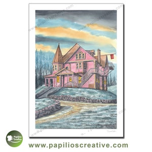 The Pink Palace, Coraline - Impression d’affiche Fine Art Pen et Aquarelle en édition limitée
