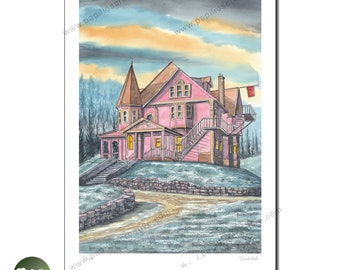 Różowy Pałac, Coraline - plakat w limitowanej edycji Fine Art Pen i akwarela