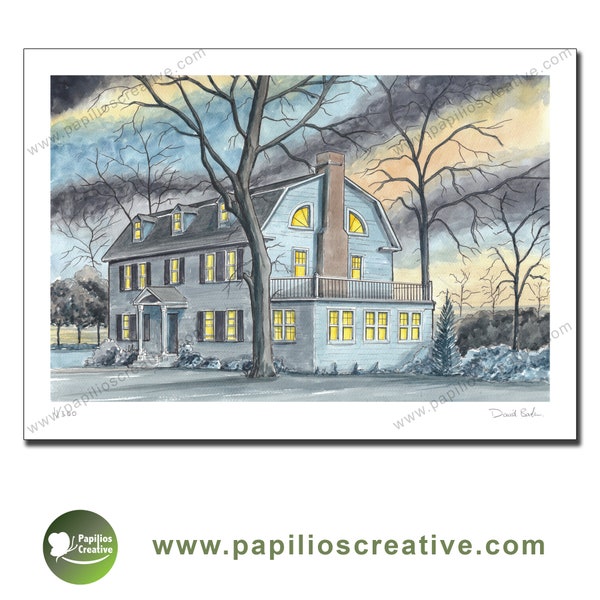 112 Ocean Avenue, The Amityville Horror pen and watercolour Limited Edition print