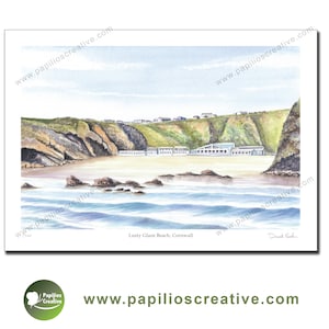 Lusty Glaze Beach, Cornwall - Fine Art Aquarell Druck in limitierter Auflage