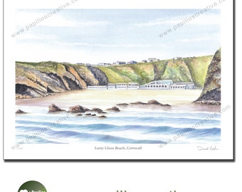 Lusty Glaze Beach, Cornwall - Fine Art Watercolour Limited Edition print