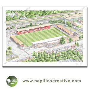 Kidderminster Harriers Football Club - Aggborough Stadium Luftaufnahme - Fine Art Aquarell Limitierte Auflage Posterdruck