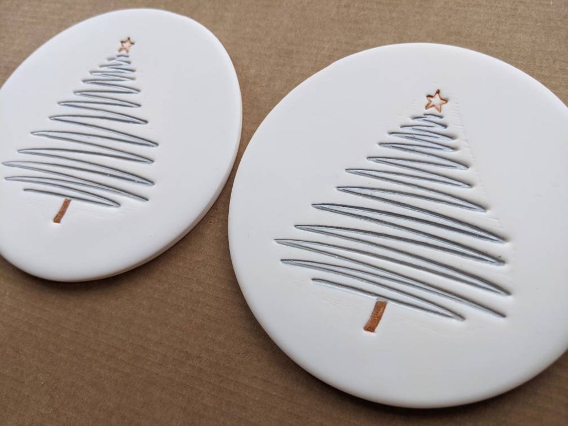 Set of 4 handmade and hand painted Christmas Tree coasters Etsy