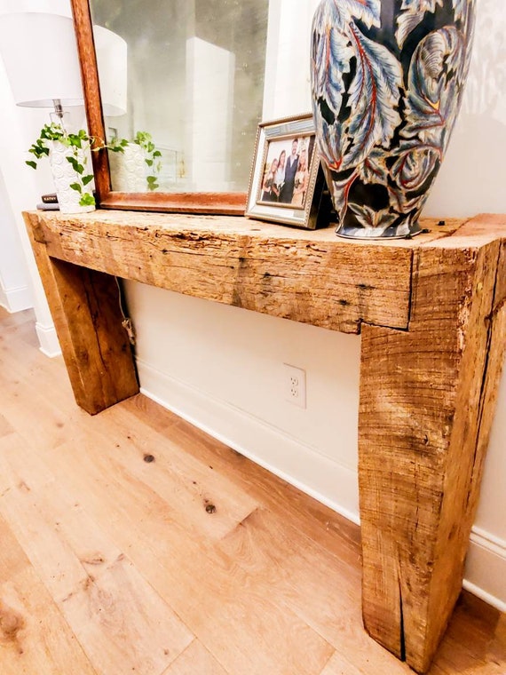 Rustic hand hewn Antique Barn Beam entryway table Etsy