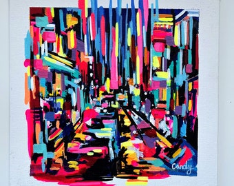 Colourful abstract cityscape/ acrylic painting *ORIGINAL!