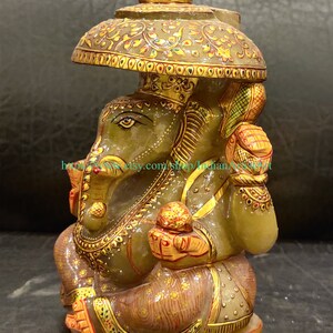 Wt 3500 Gm Green Jade Ganesha Figurine for Home Decoration Marble Cottage Ganesha Statue in Jade Hindu Deities in Stone Carving Wt 3500 Gm Green Jade Ganesha Figurine for Home Decoration Marble Cottage Ganesha Statue in Jade Hindu Deities in Stone Carving