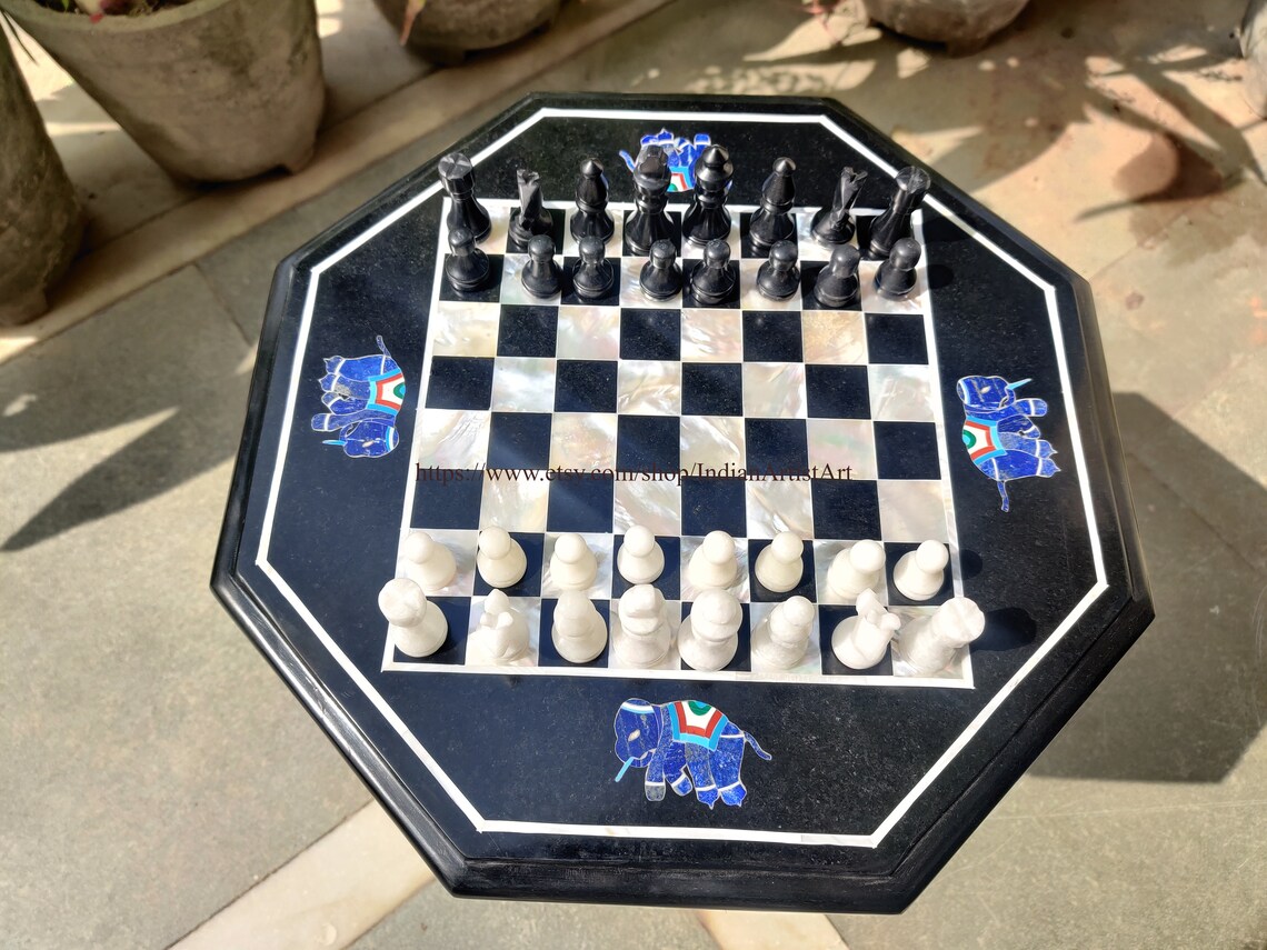 Elephant Design Chess Board Octagon Chess Board Handmade Etsy