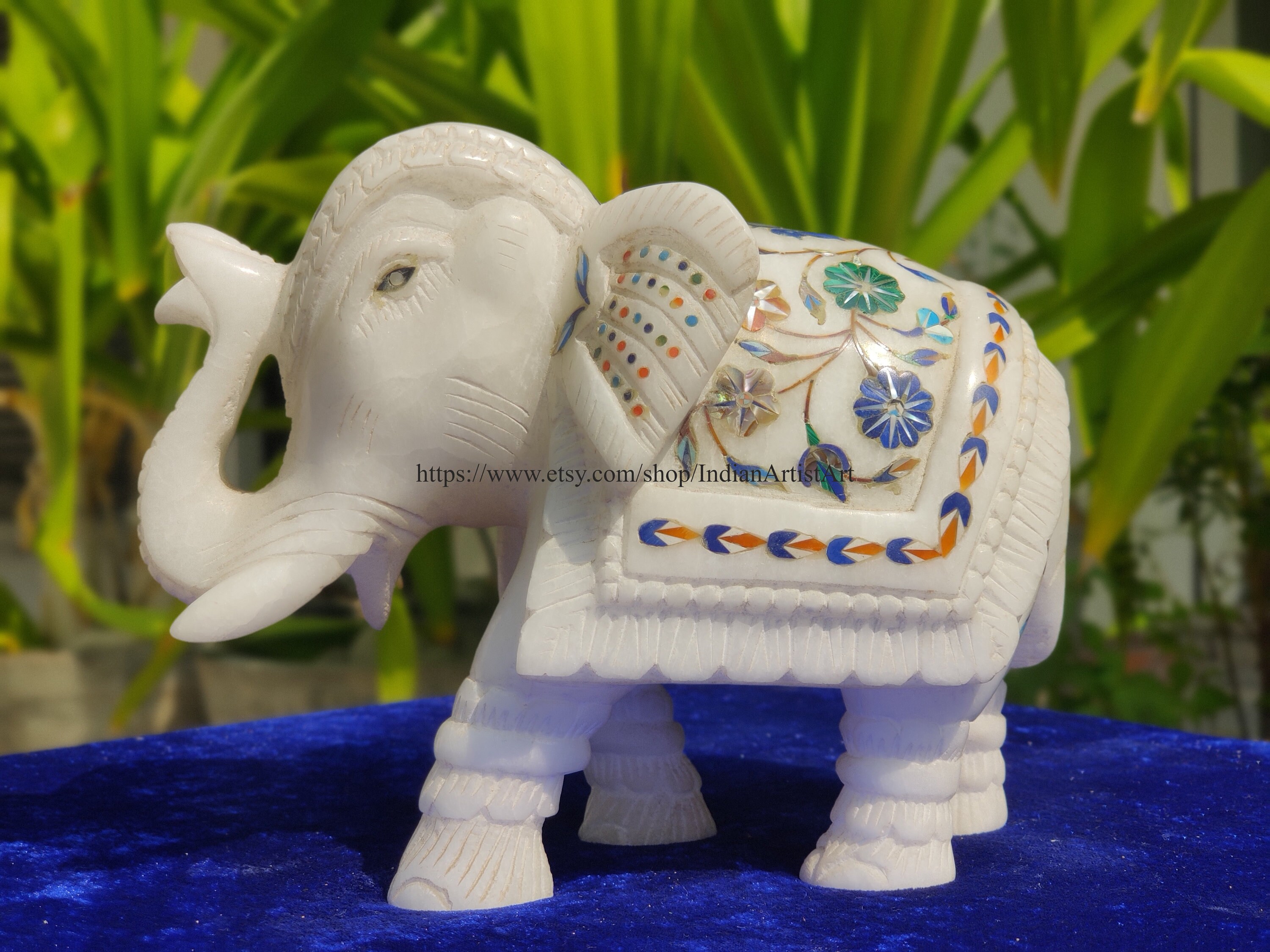 大理石の象の置物：手作りの象嵌細工、室内装飾 - Etsy 日本