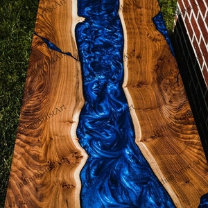 Wooden Epoxy Table / Blue Epoxy Resin Table Top / Table Top for Family Dining / Wooden Furniture Table from India / Wooden Coffee Table Top