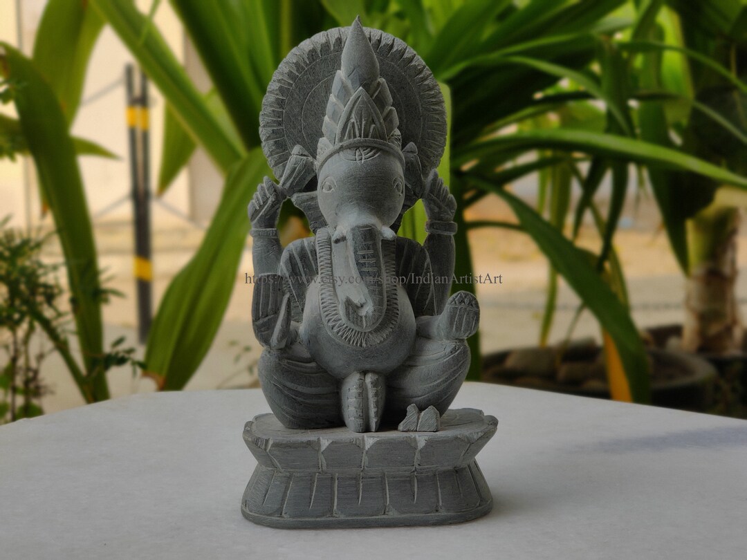 Marble Ganesha Figure, Indian God, Ganpati Bappa, Black Statue, Home
