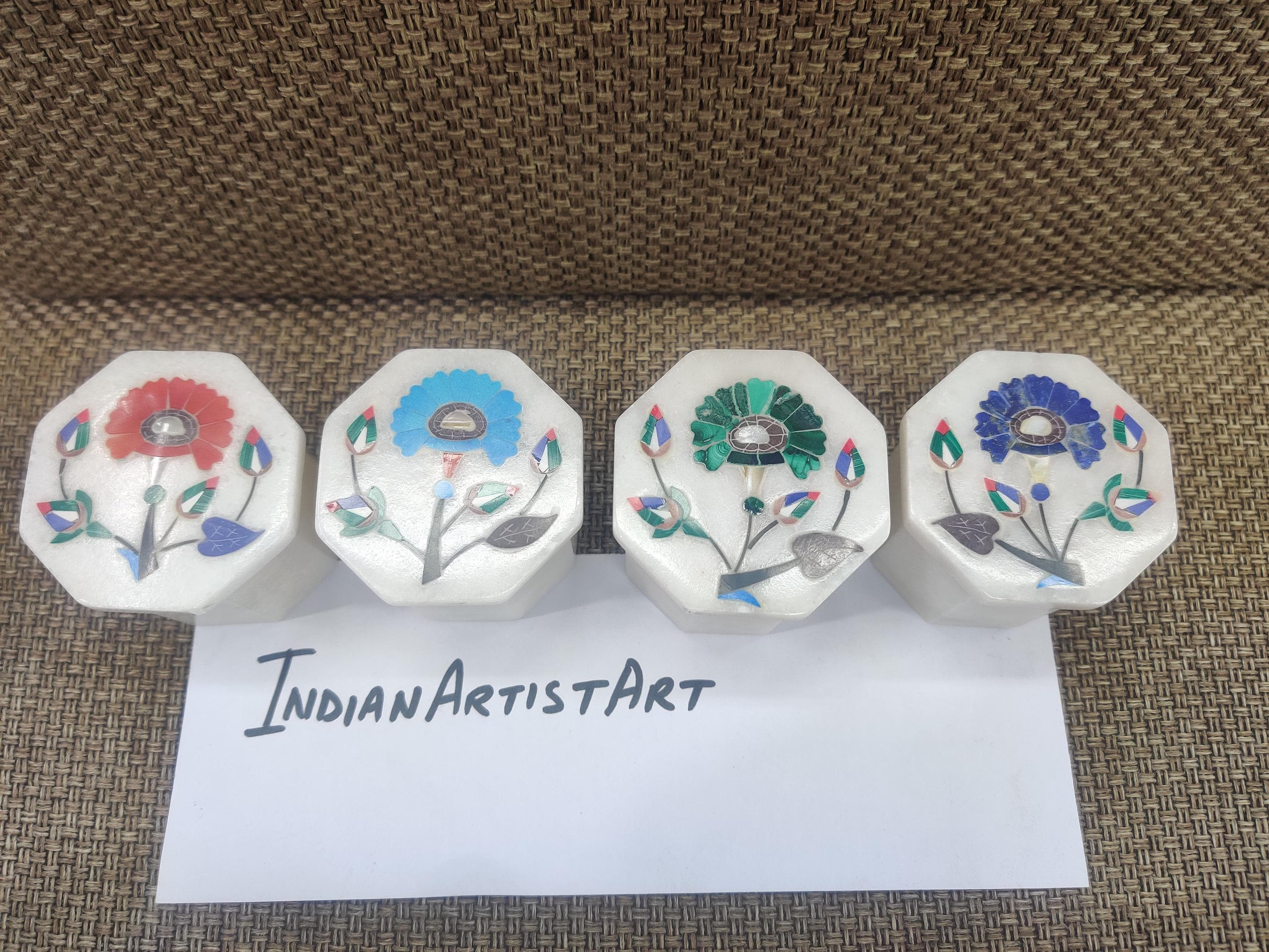手作りのインド産大理石象嵌細工の箱 - 4個セット - Etsy 日本