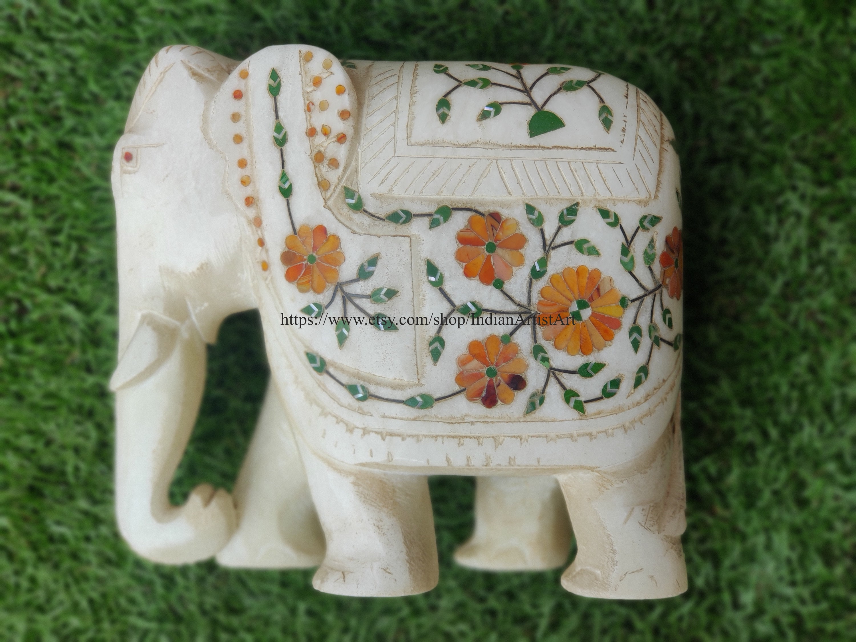 象嵌大理石の象の置物：手作りのインドの装飾品 - Etsy 日本