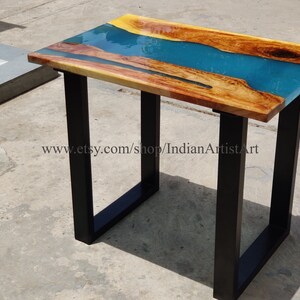 Epoxidharz Tisch, Naturholz, Esstisch, Natürlicher Epoxidharz Tisch, Blauer Epoxidharz Fluss Tisch, Holztisch, Resin Tisch für Weihnachtsgeschenke