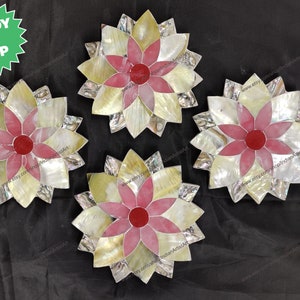 Marble Coasters Set / Mother of Pearl Set of Coasters / Lotus Shape Coasters in Marble / Best Coasters for Gifts / Indian Marble Coasters