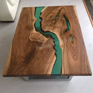 Live edge wooden epoxy table top in green pigment color / Dining table top made with epoxy and acacia wood / free home delivery