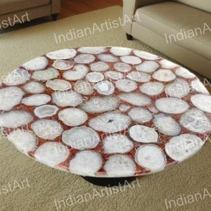 White Agate Table Top / Natural Hard Agate Tabletop / White Agate Geodes Slice Stones Center Table / Home Décor Interior Agate Kitchen Table