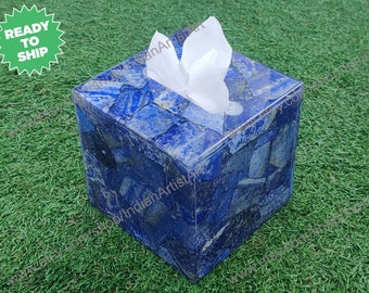 Lapis Lazuli Marble Tissue Box: Handmade Stone Bathroom Accessory