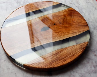 Round Wood & Clear Resin Epoxy Table Top - Natural Indian Wood
