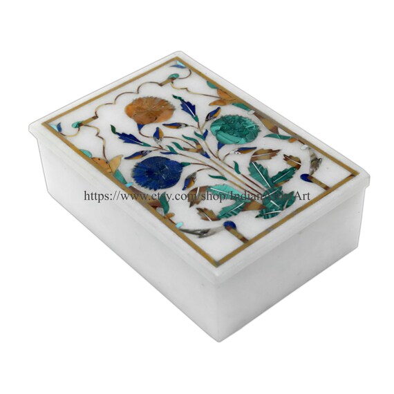 Geschenkbox aus weißem Marmor / Taj Mahal Design Inlay Art