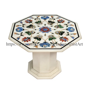 White Marble Inlay Coffee Table Top: Taj Mahal Mughal Art (60cm x 60cm)