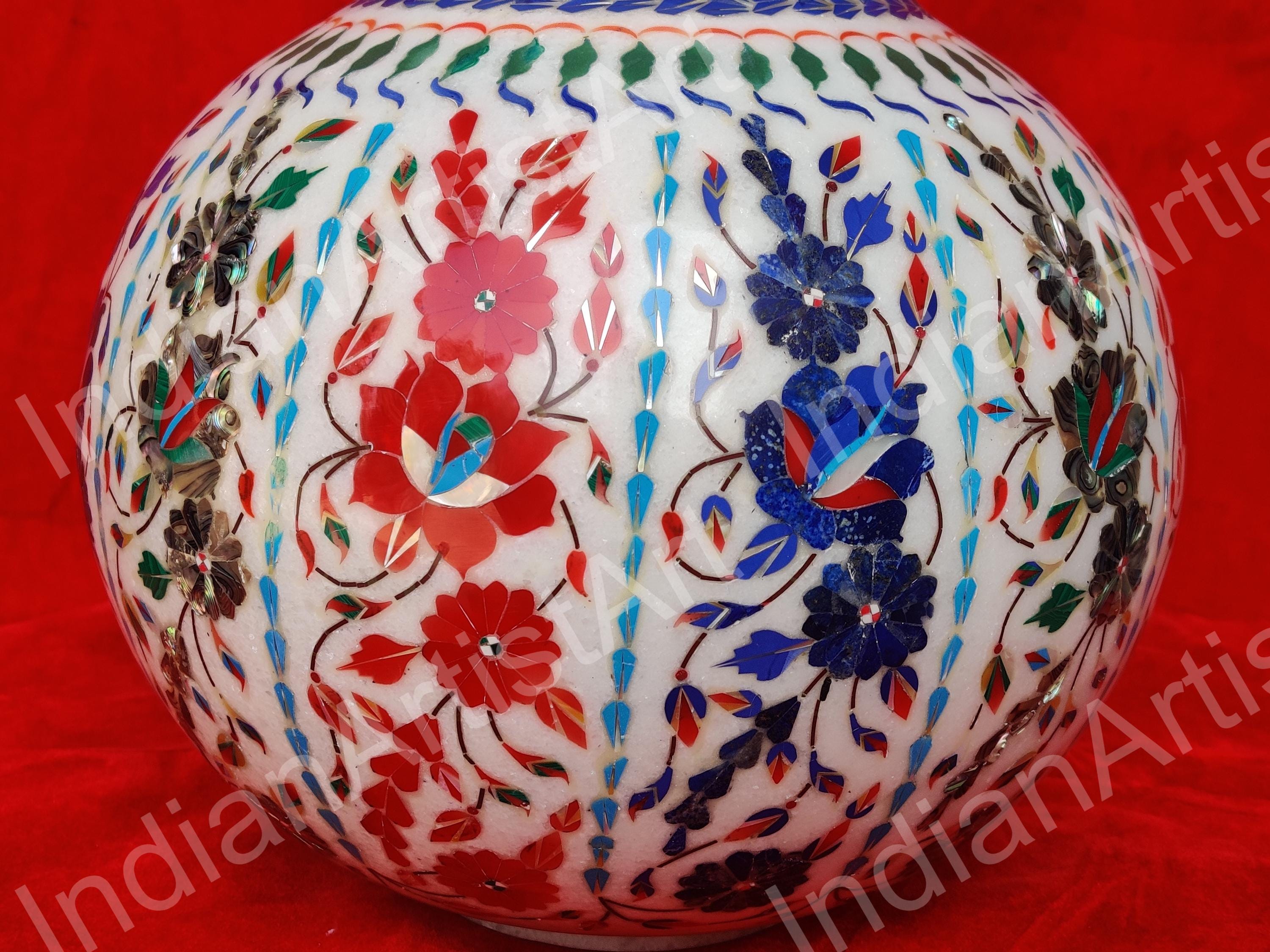 タージ・マハル インレイアート 大理石ポット：宝石花瓶、13インチ