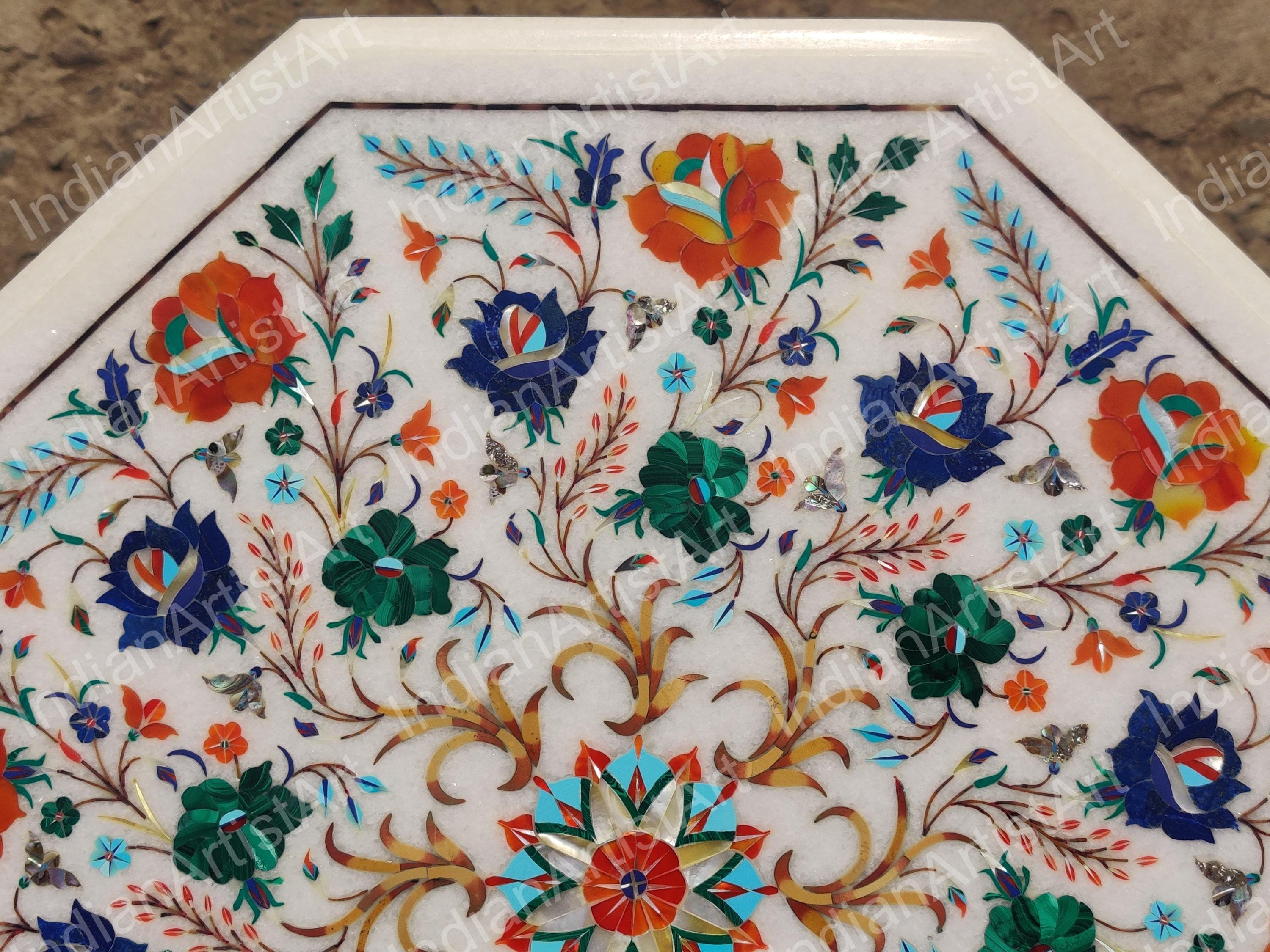 手作りの白い大理石のコーヒーテーブルトップ：八角形のタージ・マハル