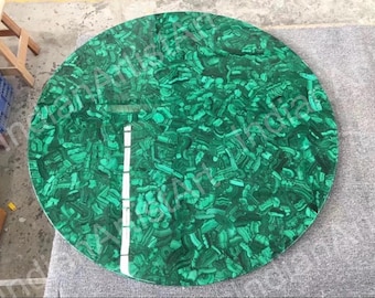 Handmade Malachite Coffee Table Top: Green Stone Inlay, 48-inch