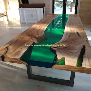 Wooden Epoxy Dining Table Top / Resin Table, Green river table, Epoxy table top, Wooden coffee table, Natural wood Table Top in Epoxy Resin