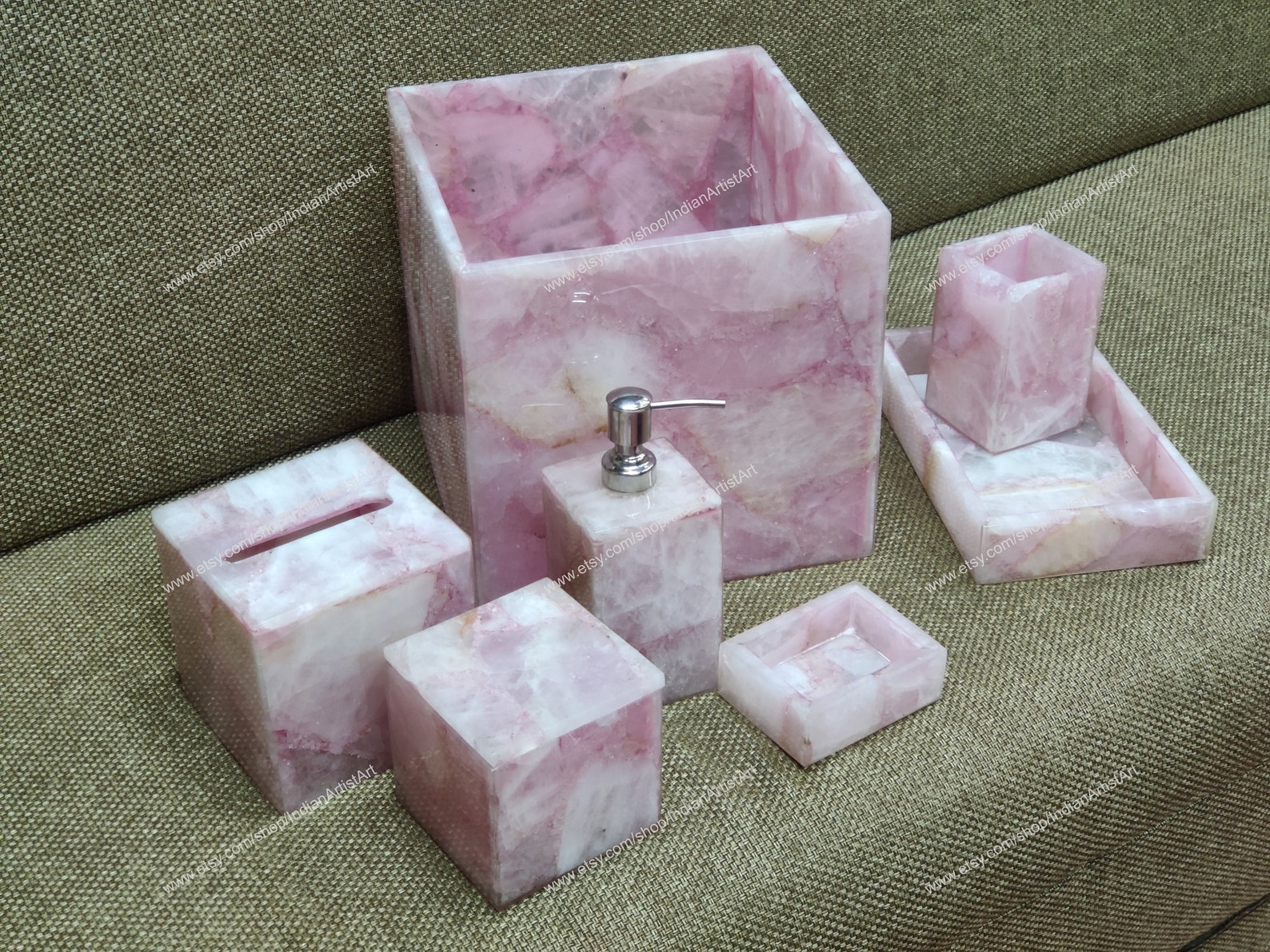 Pink Rose Quartz Bathroom Set / Set of Seven Pieces for Etsy