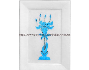 White Marble Inlay Tray: Handmade Floral Pietradura Art