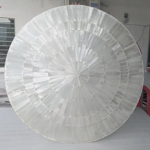 Selenite Stone Table Top / Luxury Gem Stone Furniture / Handmade Mosaic Coffee Table Top for Bar and Restaurant / Sun Burst Pattern Table