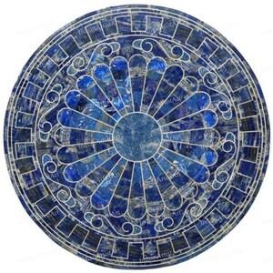 Blue Lapis Lazuli Dining Table Top / Handmade from India for Gemstone Lovers / Lapis Lazuli Mosaic Dining Table Top, Round Marble Dining Top