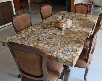 Brown Agate Tabletop: Natural Gemstone Dining Table, Console Table