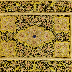 Hand Embroidered Zardozi Tapestry: Velvet Jewel Carpet Wall Art
