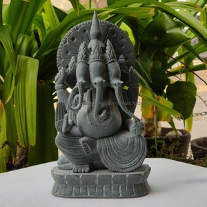 Genesha Figure, Indian Idol, Hindu Deity, Lord Ganesha Figure, Five Face Ganesha Figure, Hindu Figurines, Black Ganesha Figure, Handmade Art