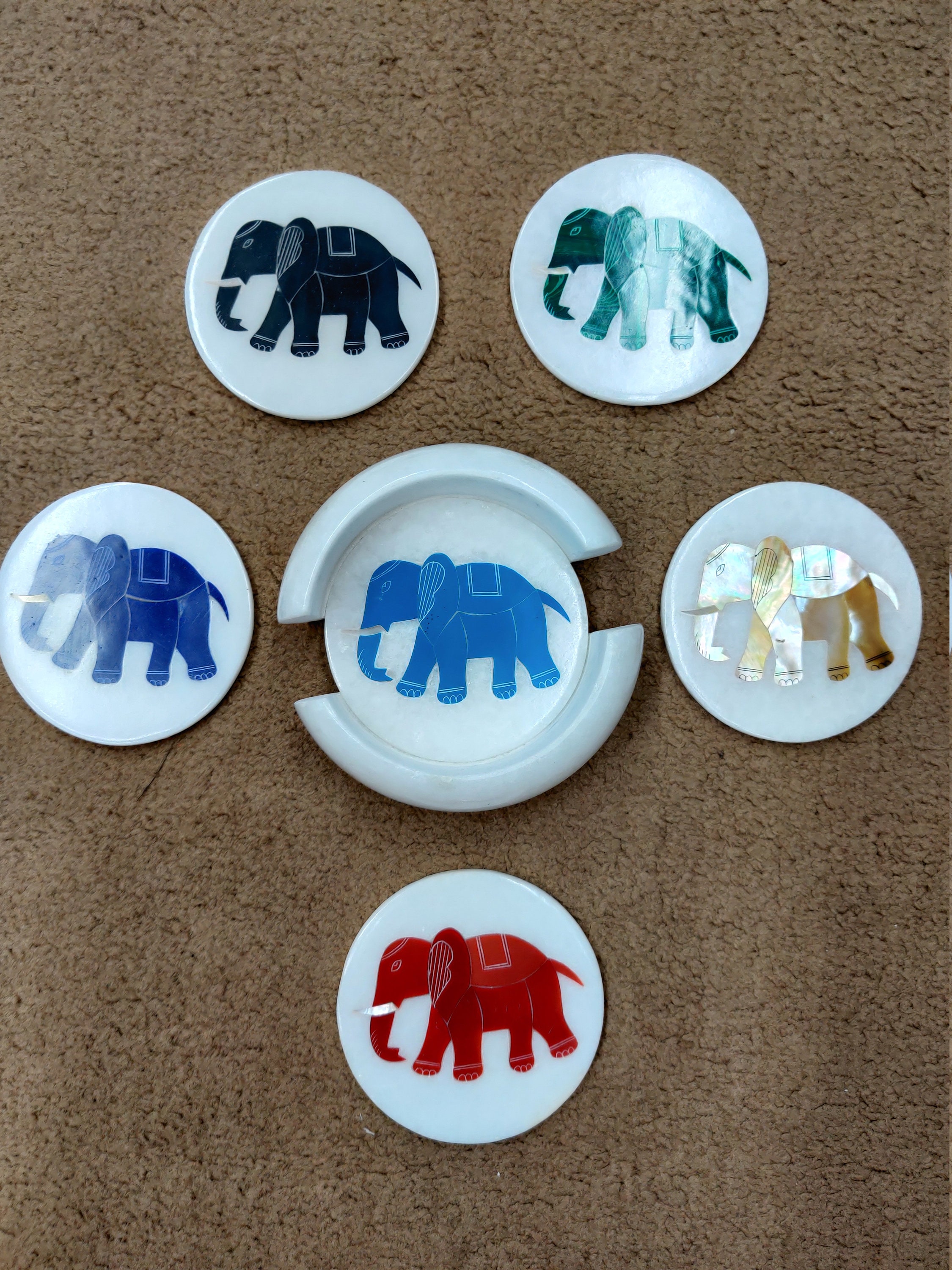 天然石 象嵌細工コースターセット（6枚組） インド ハンドメイド 美術工芸品 天然石 象嵌細工コースターセット（6枚組） インド ハンドメイド