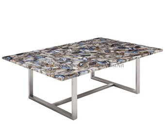 Handmade Brown Agate Dining Table: Geode Slice Sofa Table