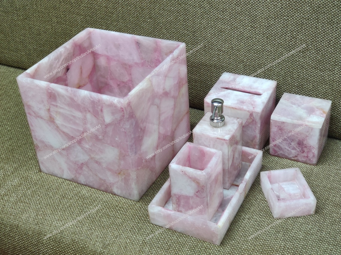 Pink Rose Quartz Bathroom Set / Set of Seven Pieces for - Etsy