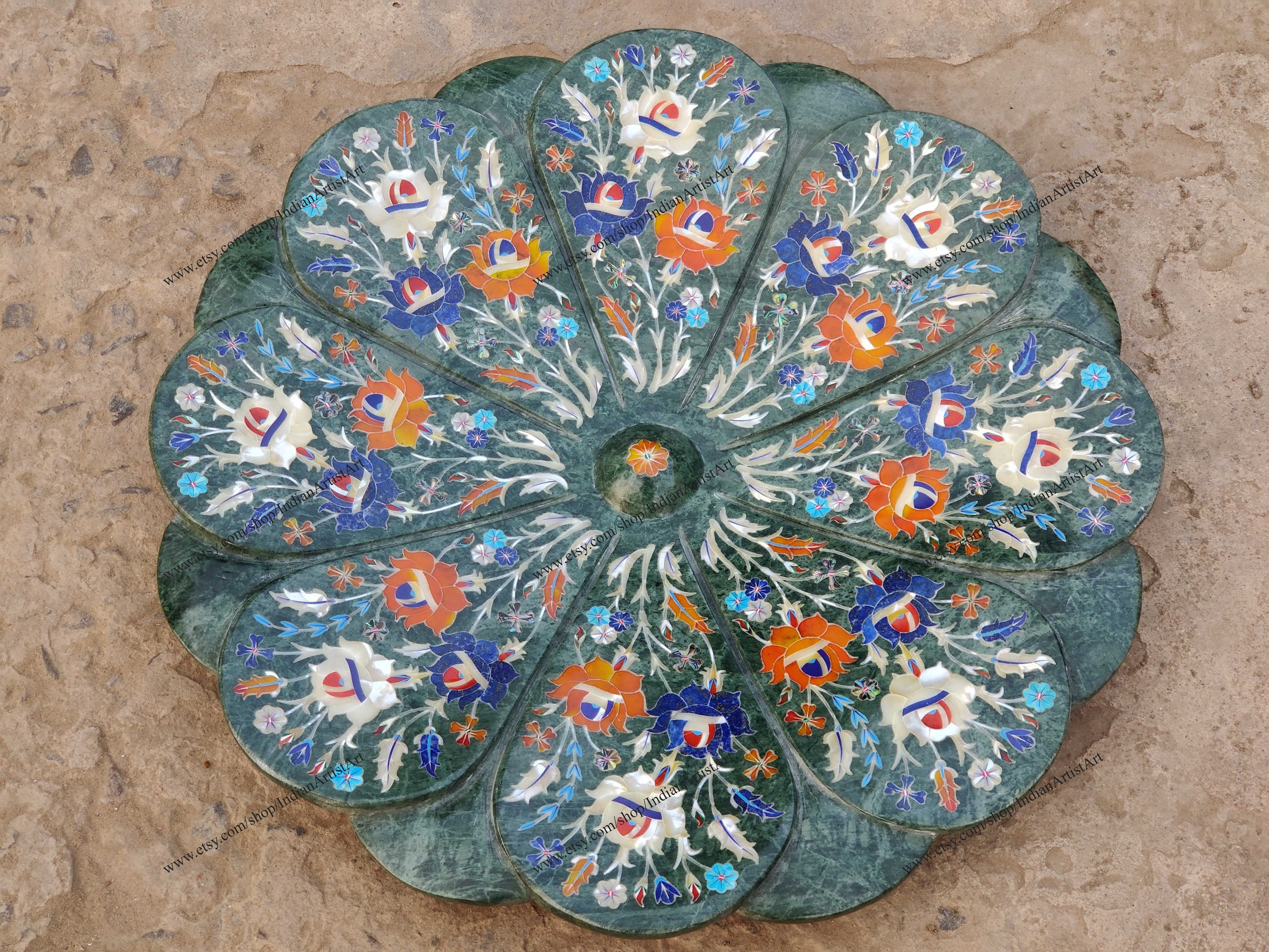 Buy Green Marble Lotus Centerpiece, Floral Inlay Urli, Fruit Bowl ...