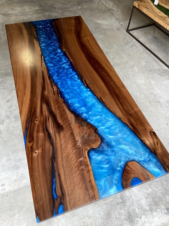 Blue resin river table deals