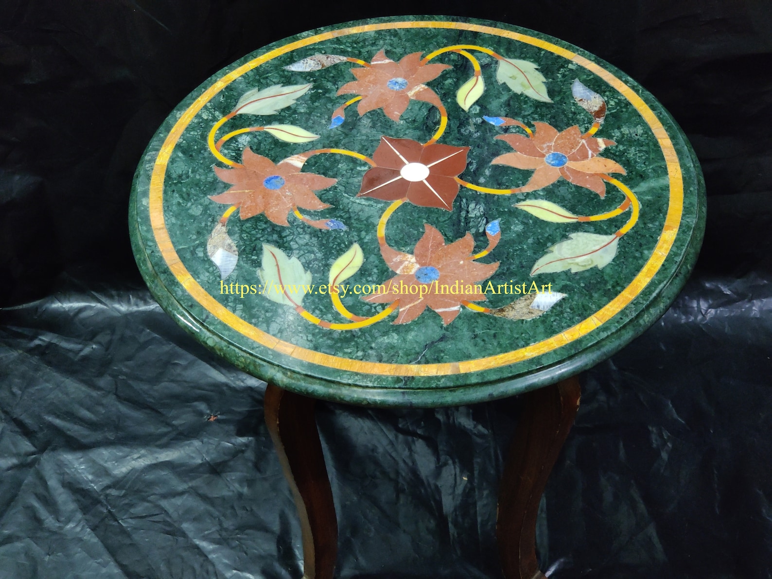 Green Marble Coffee Table Top is Inlaid with Semi Precious Etsy