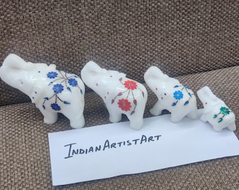 象嵌細工の大理石象の家族：手作りのインド美術のお土産 - Etsy 日本