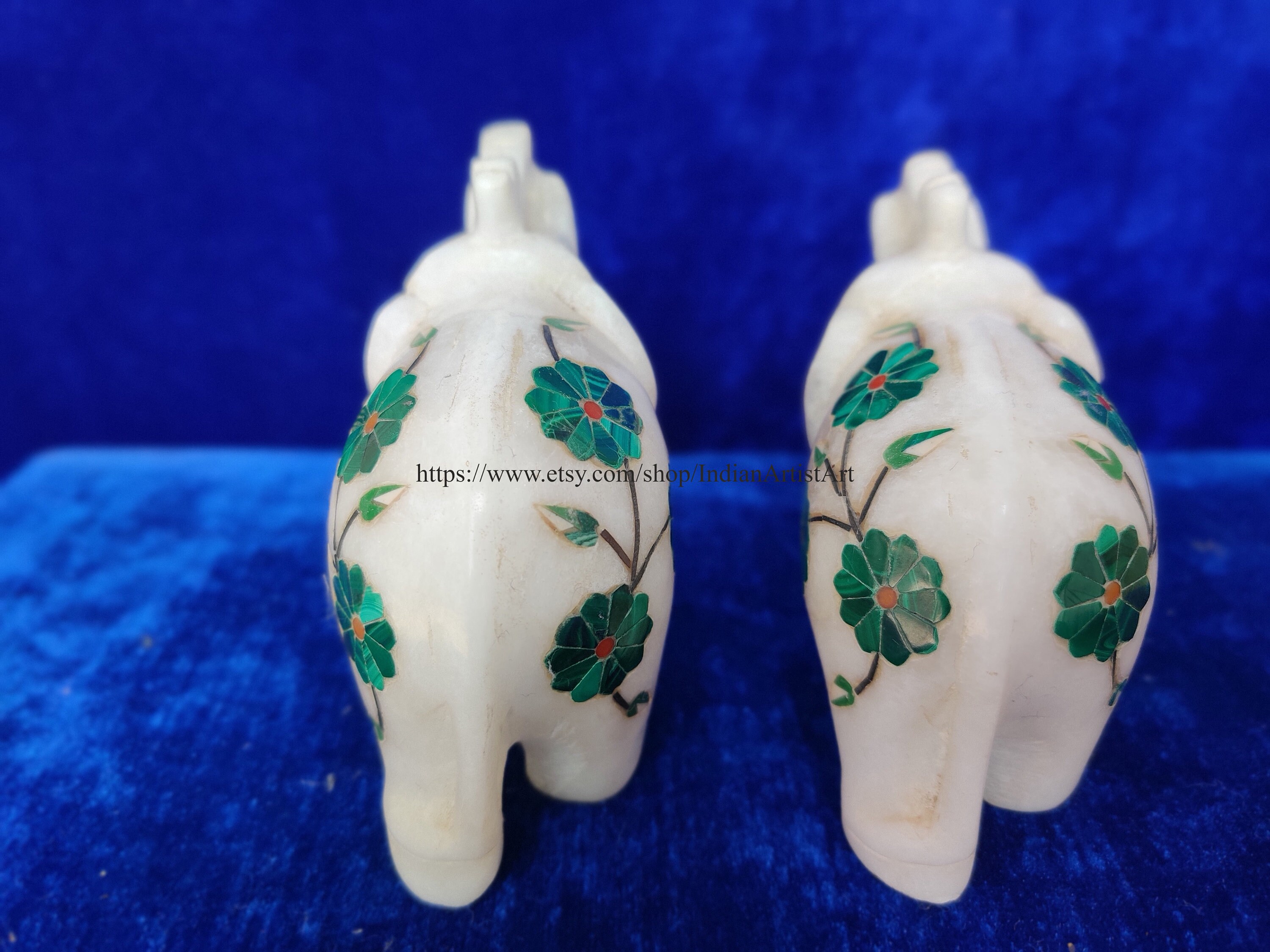 白大理石の象の像ペア：インドの象嵌細工アート装飾 - Etsy 日本