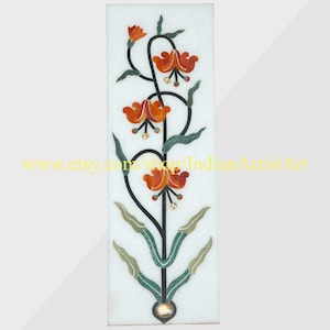 White Marble Flower Inlay Tile: Pietredura Art Wall Decor