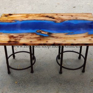 Epoxidharz Tisch, Naturholz, Esstisch, Natürlicher Epoxidharz Tisch, Blauer Epoxidharz Fluss Tisch, Holztisch, Resin Tisch für Weihnachtsgeschenke