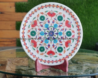 Plato de mármol indio hecho a mano: incrustaciones de piedras semipreciosas, decoración del hogar